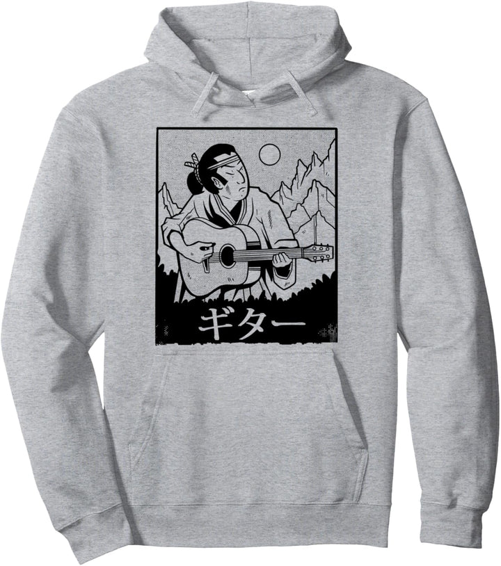 Samurai Gitarrenspieler Lustiger japanischer Kunstdruck Stil Pullover Hoodie