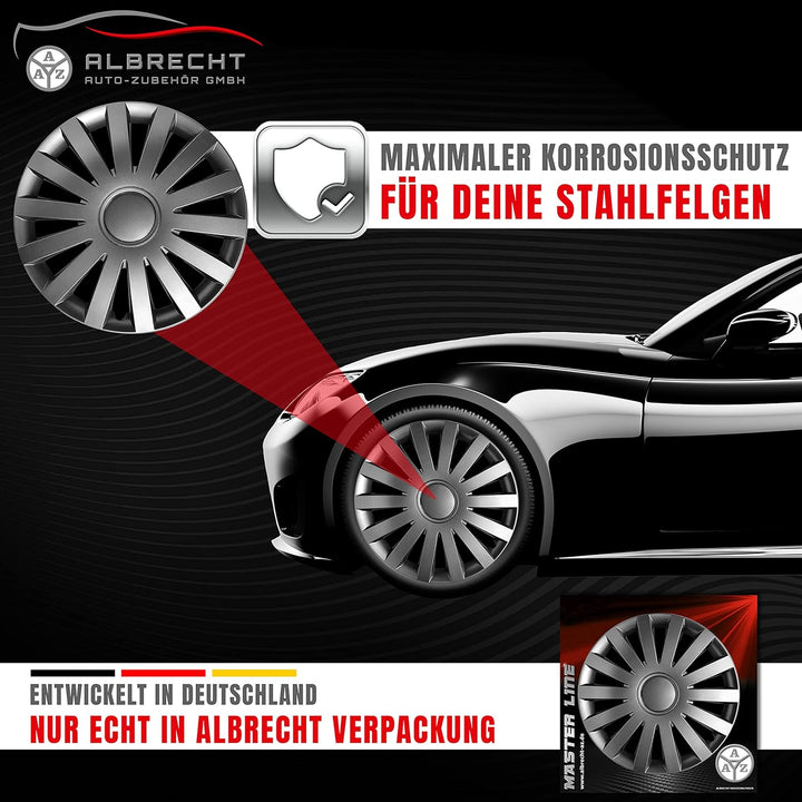 Albrecht 17 Zoll Radkappen grau für Stahlfelgen - Wind Radzierblenden aus hochwertigem Kunststoff -