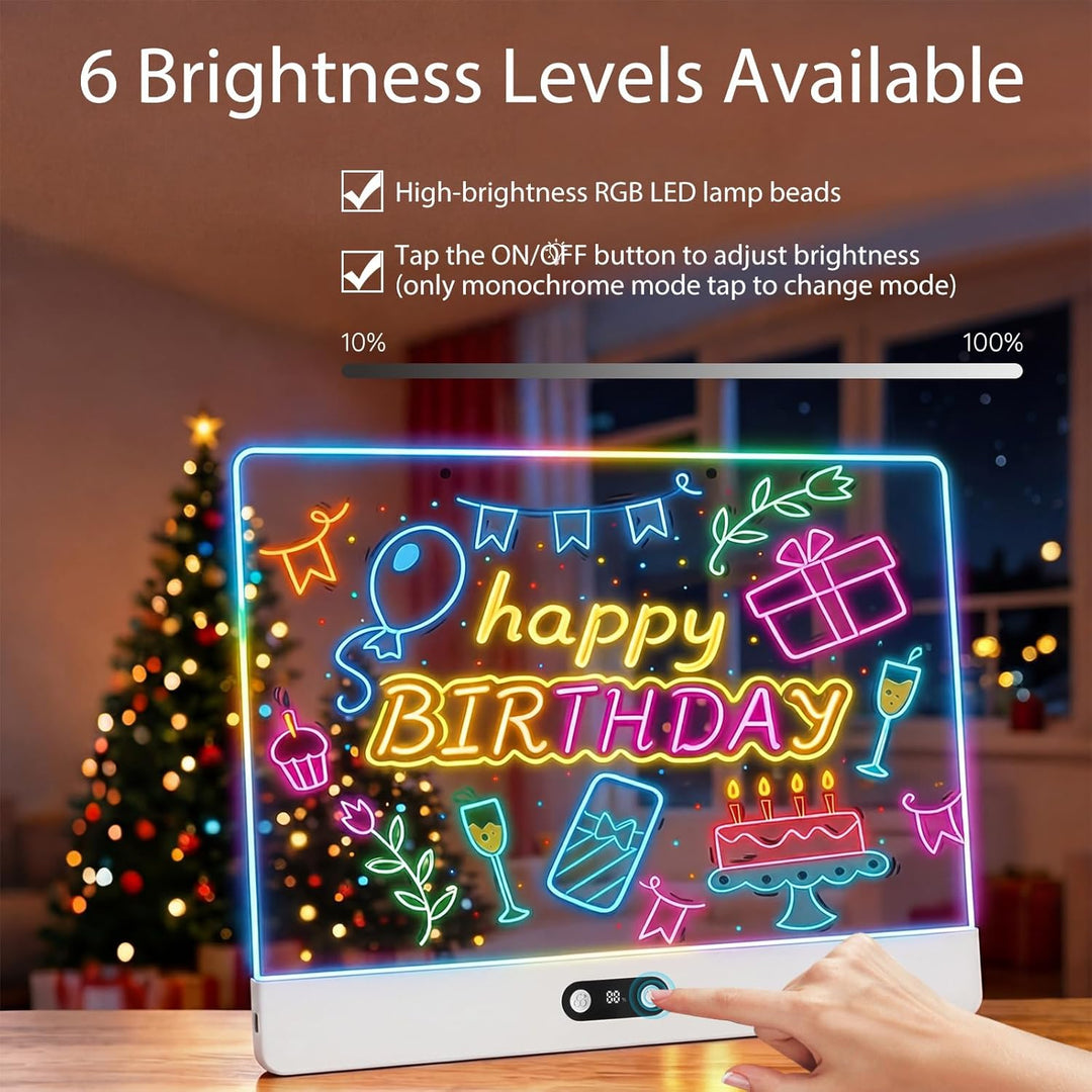 LED Zeichenbrett Wiederaufladbar mit RGB-Lichtern - 35cmx26cm Notiztafel aus kratzfestem Acryl,Led M