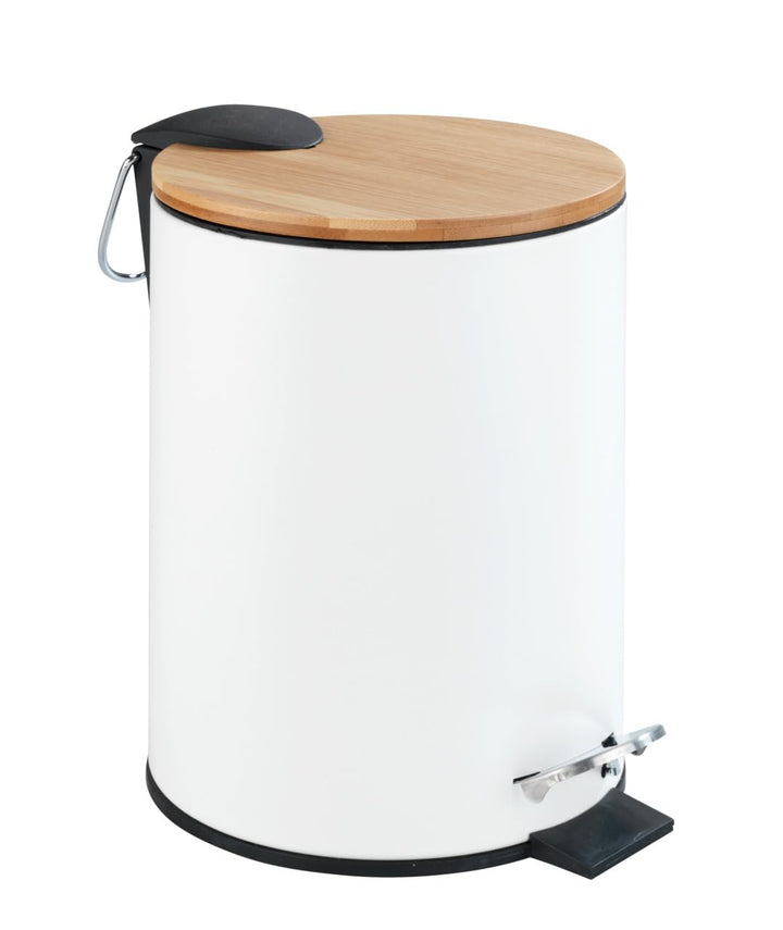 WENKO Kosmetik Treteimer Mod. Tortona 3 Liter, mit Deckel aus echtem Bambus, Badezimmer-Mülleimer mi