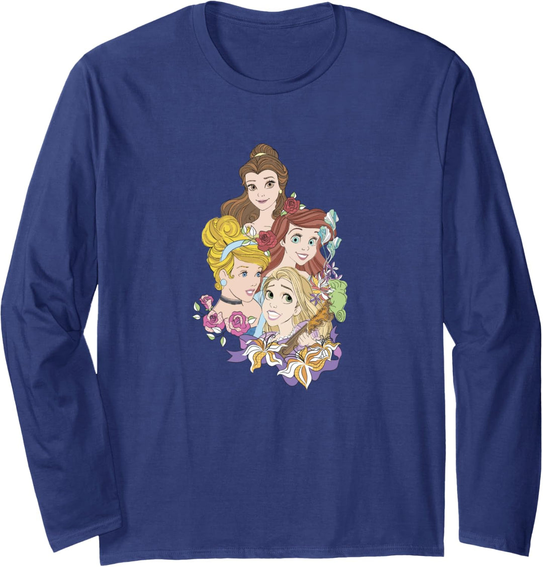Disney Princess Floral Belle Cinderella Ariel Rapunzel C1 Langarmshirt