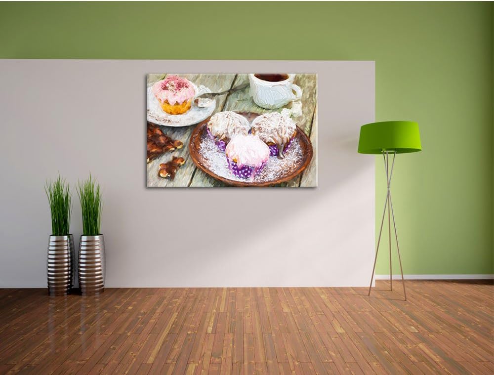 Pixxprint Köstliche Cupcakes / 100x70cm Leinwandbild bespannt auf Holzrahmen/Wandbild Kunstdruck Dek