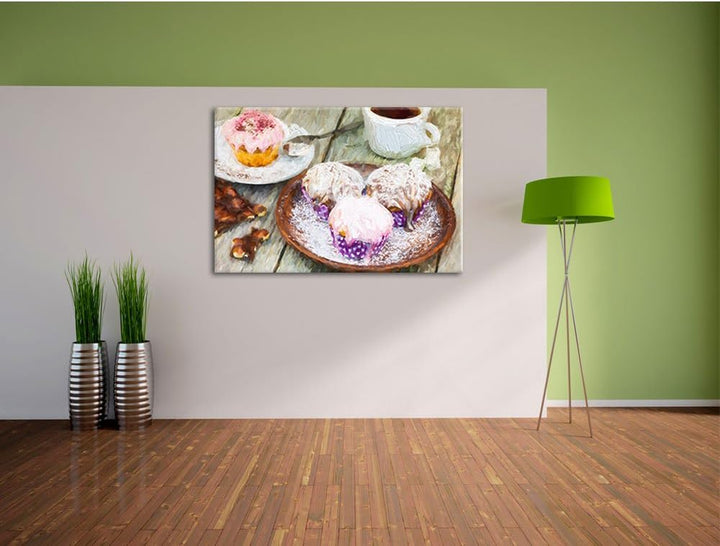 Pixxprint Köstliche Cupcakes / 100x70cm Leinwandbild bespannt auf Holzrahmen/Wandbild Kunstdruck Dek