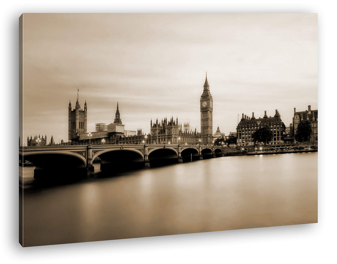 deyoli Skyline von London Format: 80x60 Effekt: Sepia als Leinwandbild, Motiv fertig gerahmt auf Ech