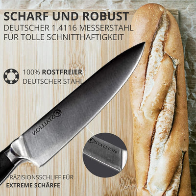 Stallion Professional Koch Messerset mit Tasche - 6 tlg. Profi Messerset mit Messertasche für Köche