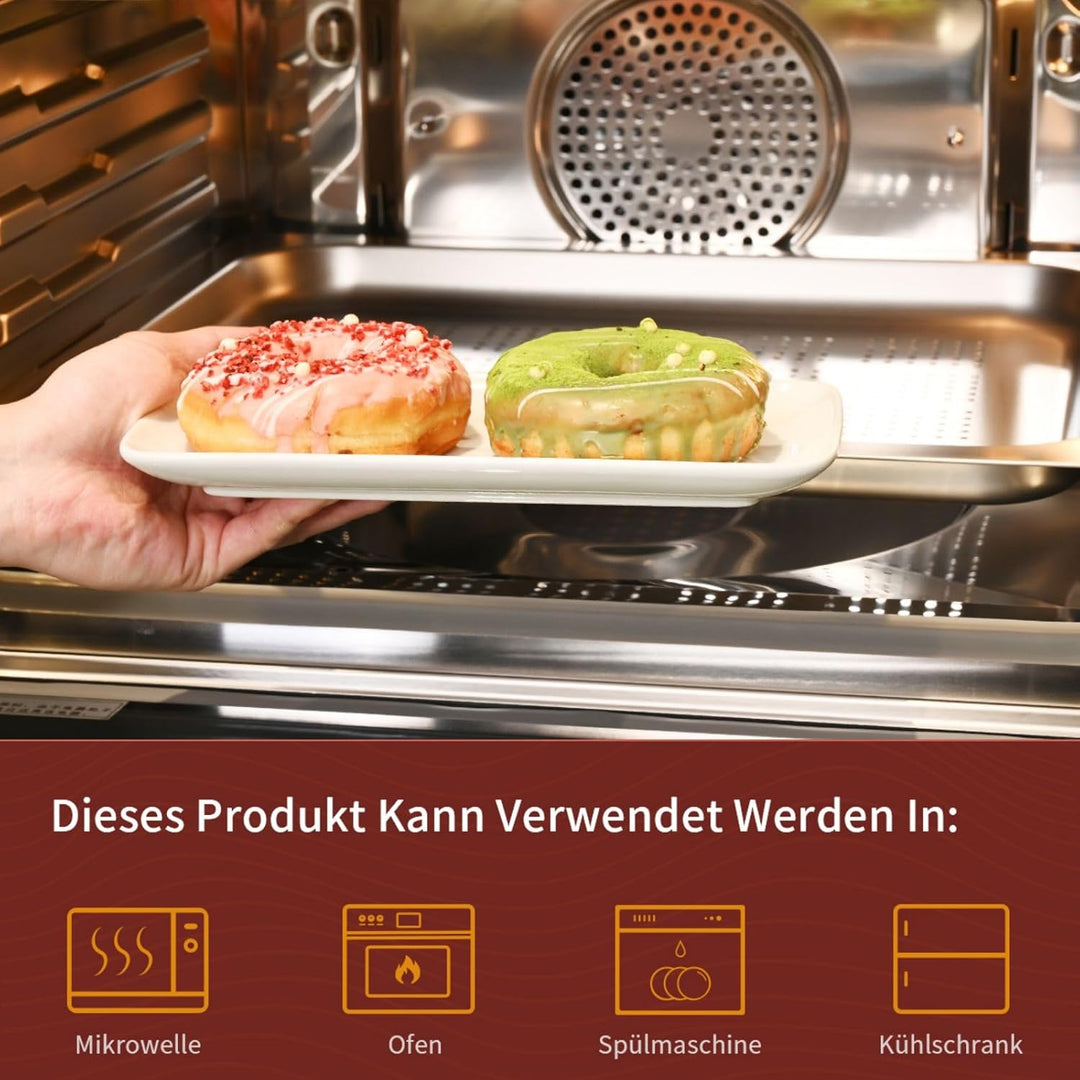 WishDeco Teller Rechteckig 6er Set, Servierplatten Porzellan Weiss 23x12 cm, Servierteller Länglich,