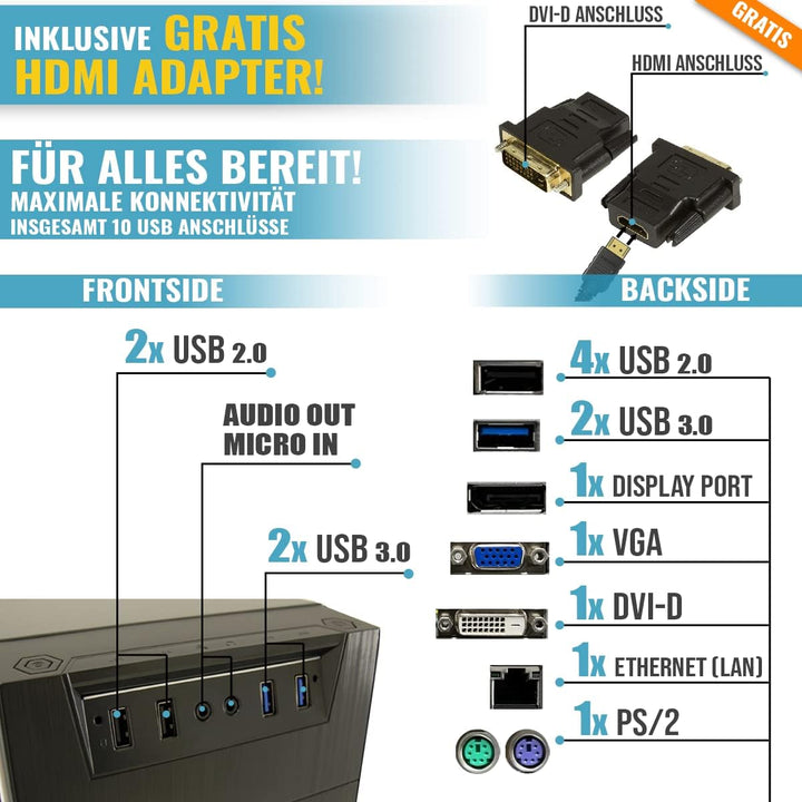 GREED® Multimedia 7 PC mit Intel Core i7 4790 - Schneller Rechner + Computer für Büro &amp; Home Office