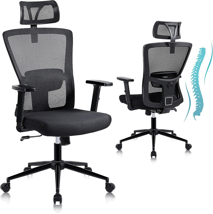 Youhauchair Bürostuhl Ergonomisch, Schreibtischstuhl mit Verstellbarer Kopfstütze und Armlehnen, Off