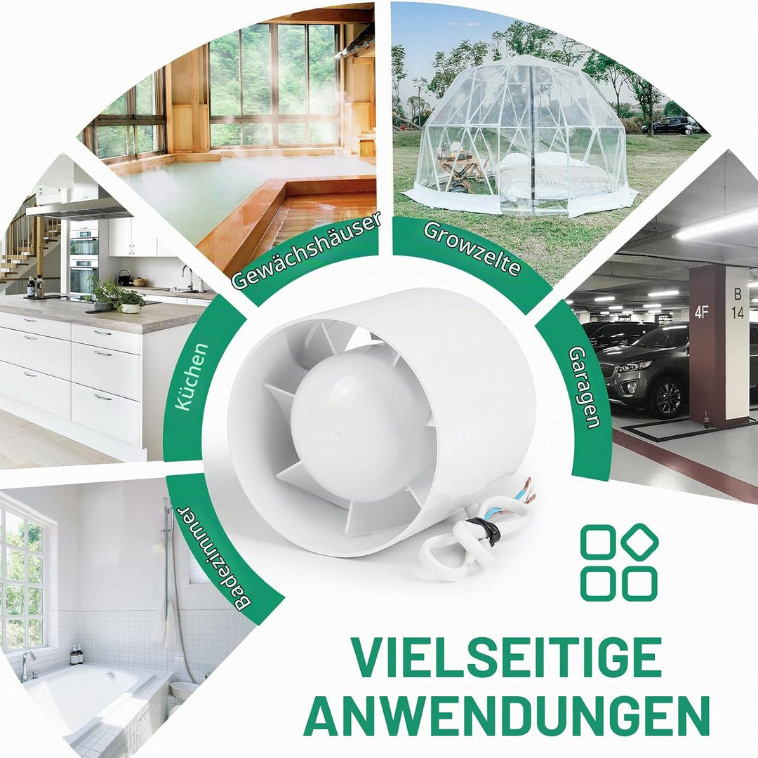 lalago Kanal Rohrventilator 100mm, Inline-Abluftventilator 34dB Leise Weiss, Rohrlüfter mit Rückstau