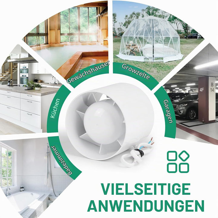 lalago Kanal Rohrventilator 100mm, Inline-Abluftventilator 34dB Leise Weiss, Rohrlüfter mit Rückstau