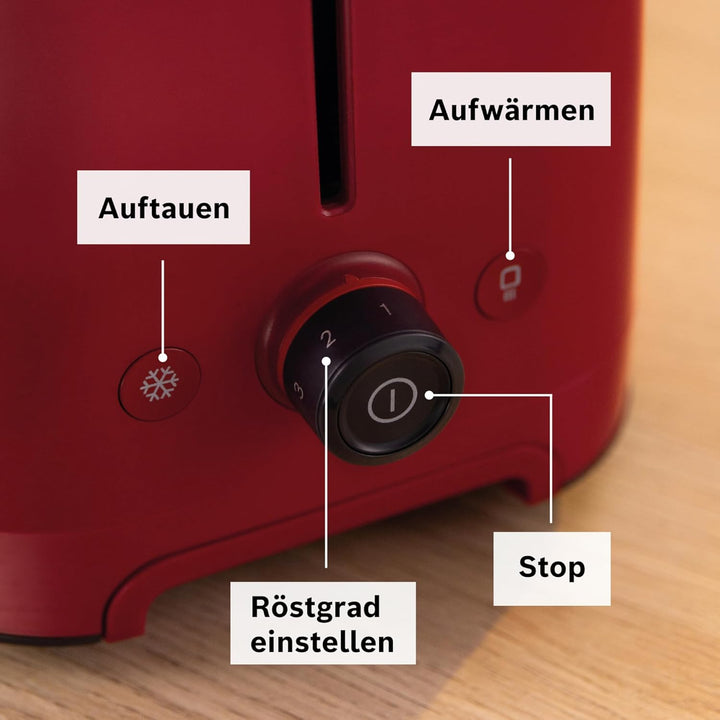Bosch Kompakt Toaster MyMoment TAT3M124, entnehmbarer klappbarer Brötchenaufsatz, mit Auftaufunktion