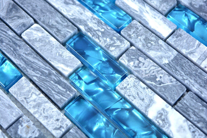 Mosaik Fliese Transluzent grau Verbund Glasmosaik Crystal Stein grau blau für WAND BAD WC DUSCHE KÜC