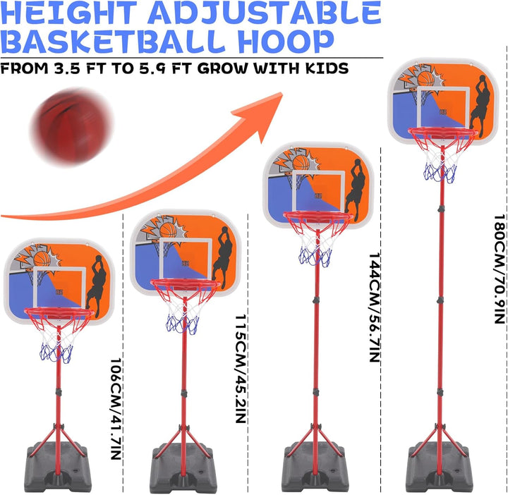 Basketballkorb Kinder, Tragbarer Basketballkorb Ständer Höhenverstellbar 80-180 cm, mit Anzeigetafel