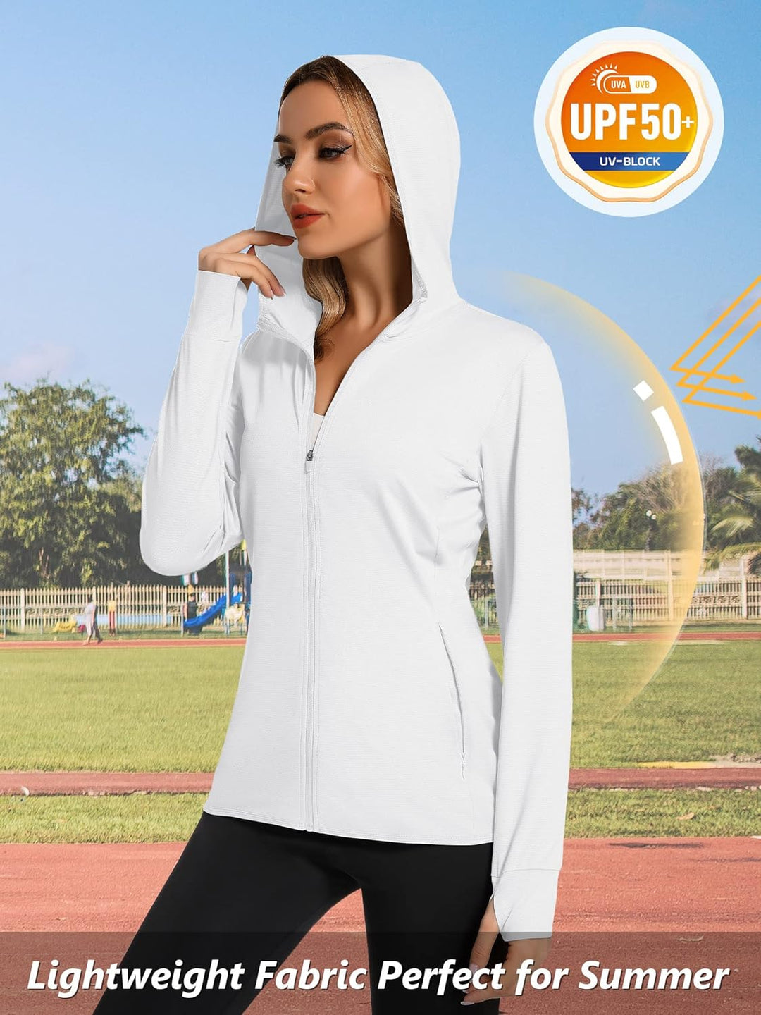 TACVASEN Damen UV Shirt Kapuze Jacke Langarm Laufshirt Schnelltrocknend Sportshirt Full Zip Sun Hood