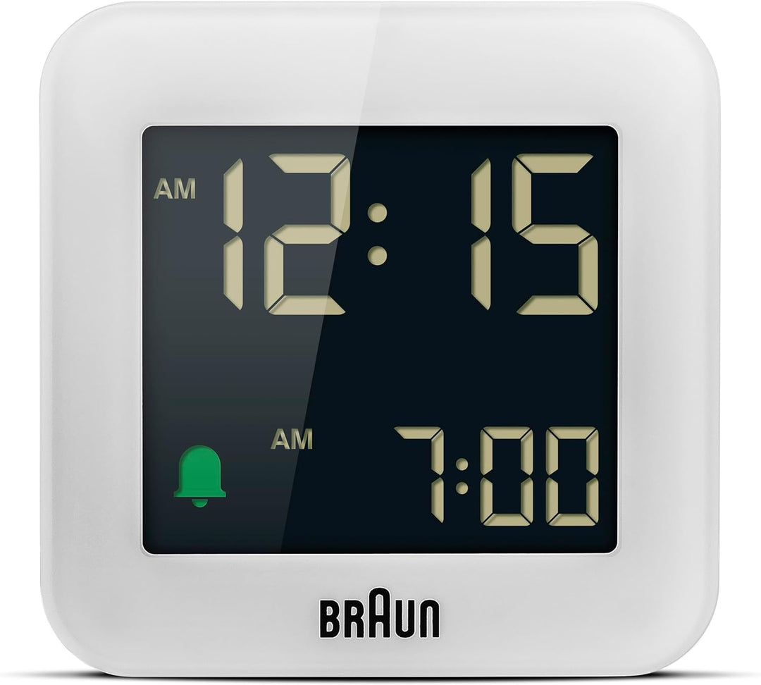 Braun Digitaler Reisewecker mit Snooze-Funktion, kompakte Grösse, Negatives LCD-Display, Schnelleins