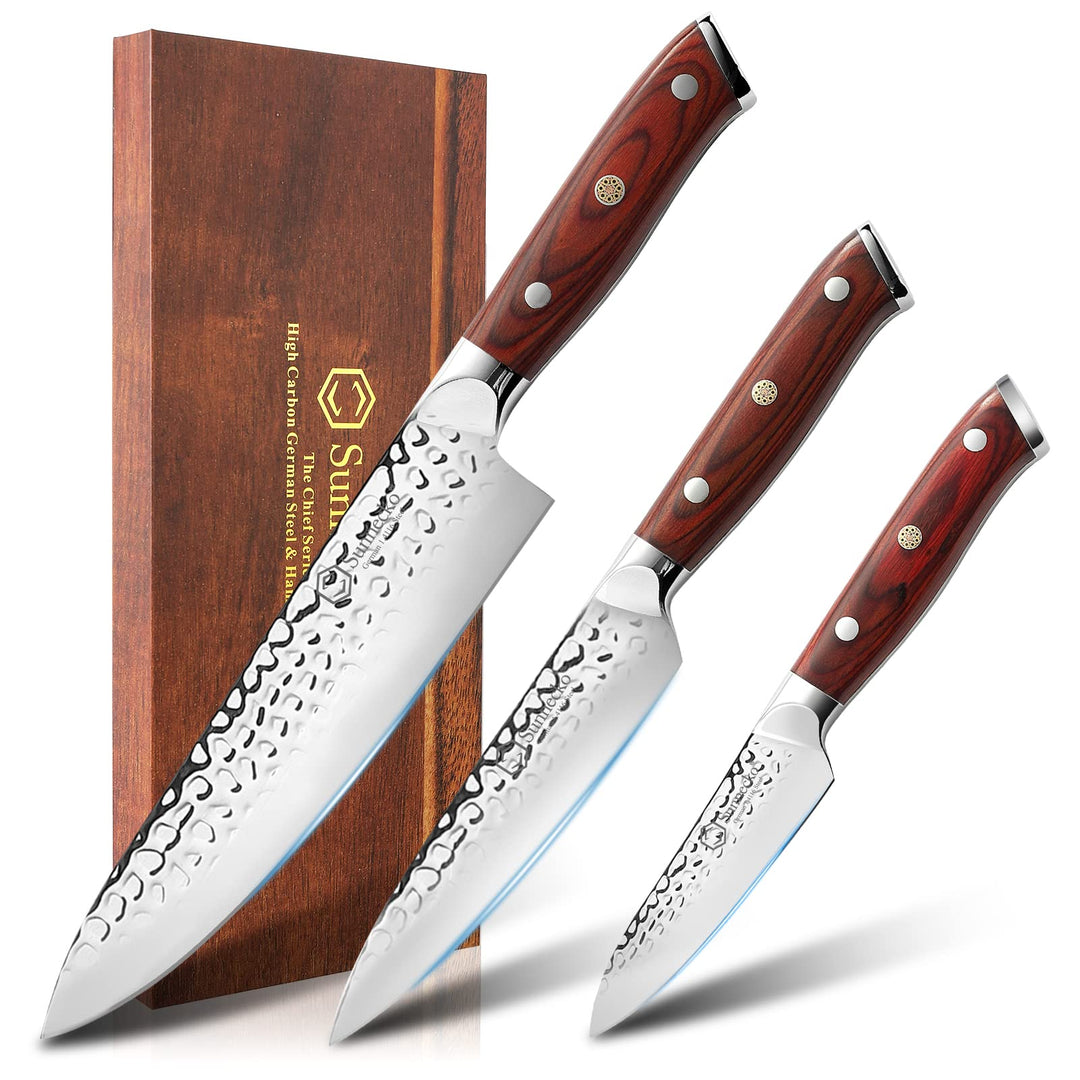 Sunnecko 3pcs Kochmesser Set, Küchenmesser Set Messerset 20cm Kochmesser, 13cm Allzweckmesser und 9c