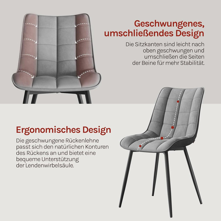 WOLTU® Esszimmerstühle BH142hgr-2 2er Set Küchenstuhl Polsterstuhl Wohnzimmerstuhl Sessel mit Rücken