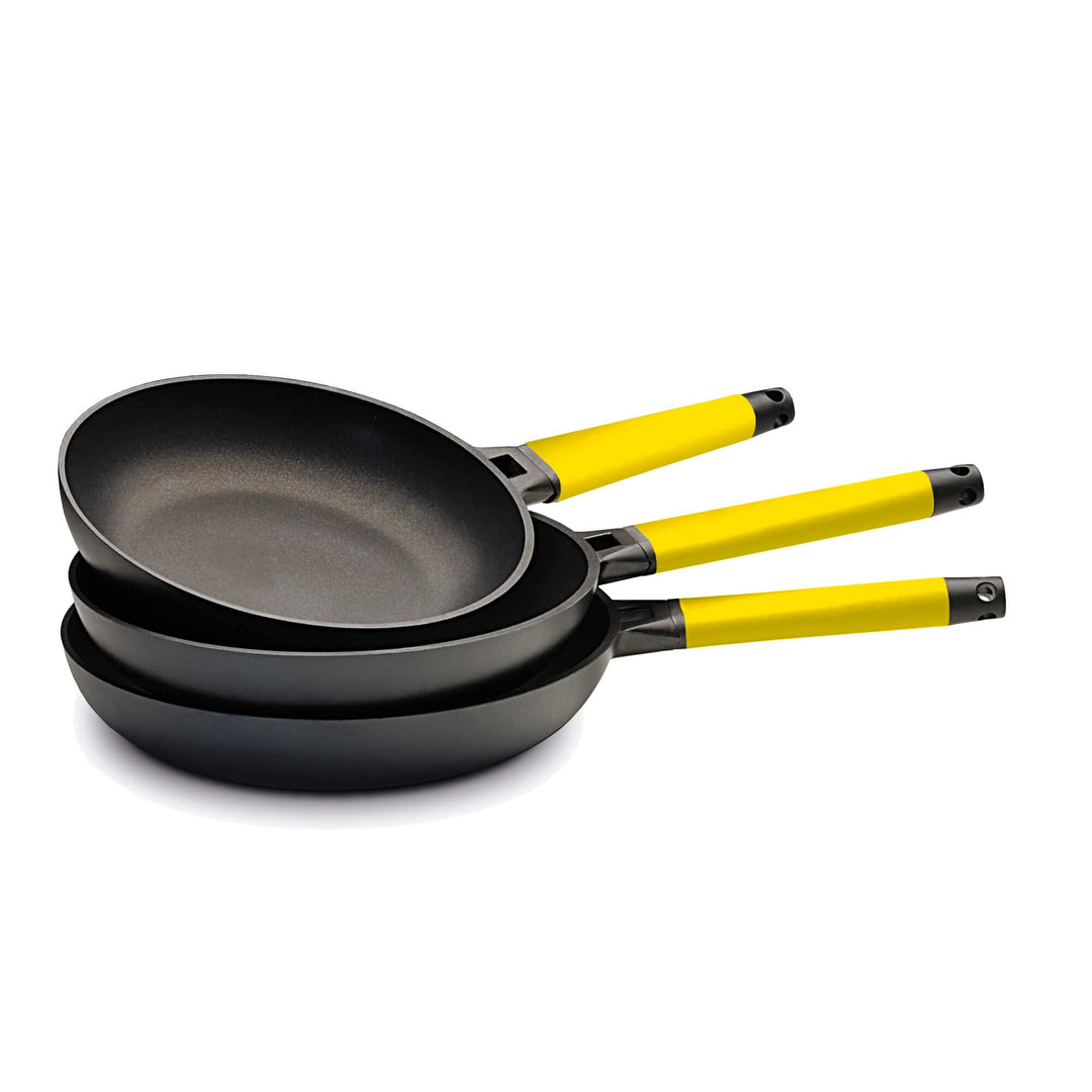 CASTEY - Set aus Glas-Gas, Modell SET8-1, Masse 20, 24 und 28 cm, gelb, Antihaftbeschichtung, PFOA-f