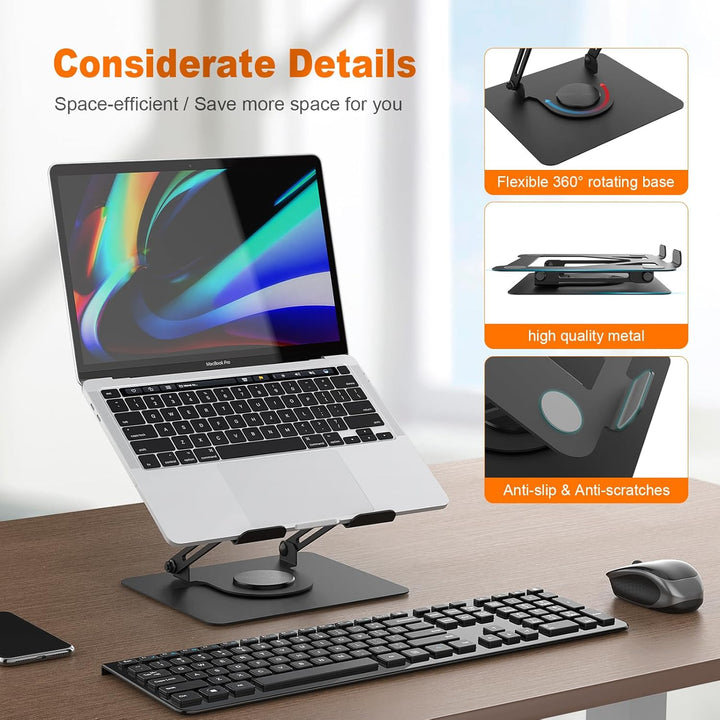 GRIFEMA Laptop Ständer mit 360 Drehbarer Basis, Höhenverstellbar, Belüfteter, Faltbarer Laptop Stand