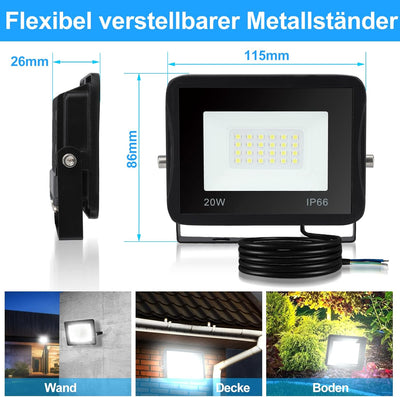 Lospitch LED Strahler Aussen, 2er 20W LED Scheinwerfer 3000K Warmweiss, 1700LM Superhell Flutlichtst