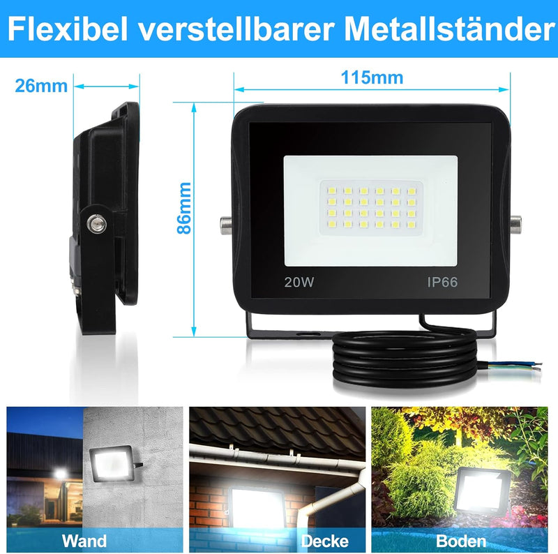 Lospitch LED Strahler Aussen, 10er 20W LED Scheinwerfer 3000K Warmweiss, 1700LM Superhell Flutlichts