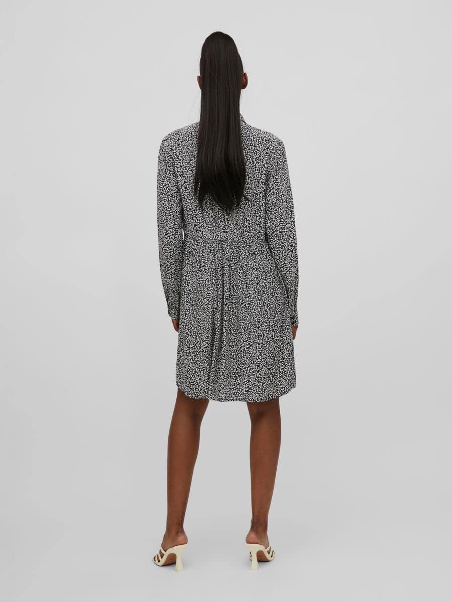 Vila Damen Vifini L/S Shirt Su-Noos Dress 38 Black/Aop:lilia, 38 Black/Aop:lilia
