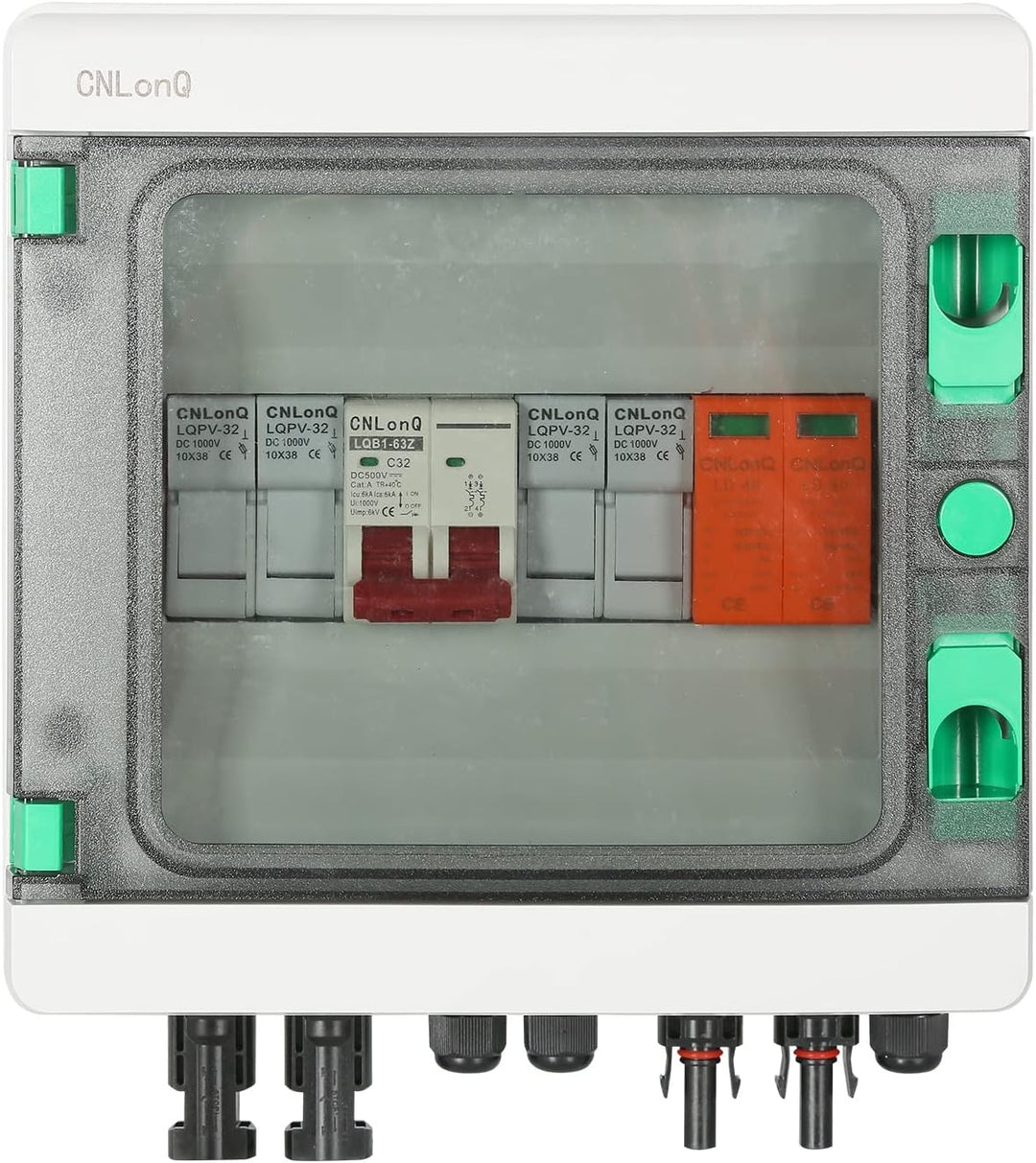 DEWIN 2 Saiten Solar PV Combiner Box, 2 String 500V 32A Solar PV Anschlusskasten Box 2 in 1 aus Wass
