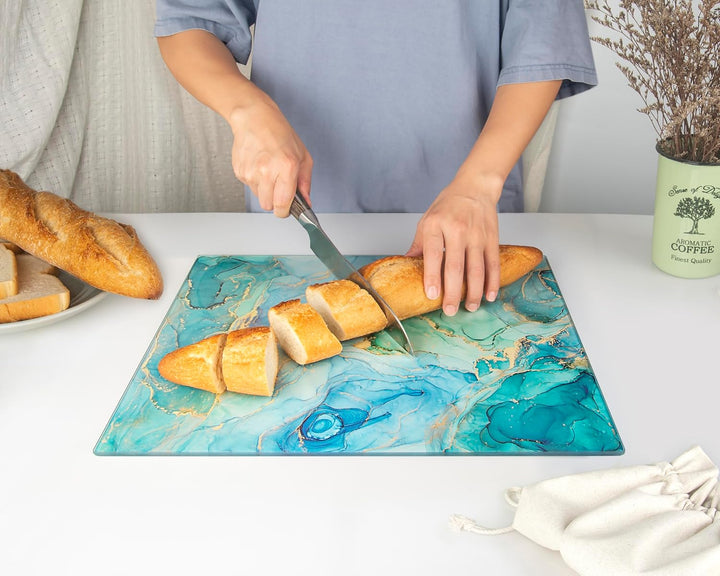 Glasschneidebrett 40×30cm – Hygienisches Schneidebrett aus gehärtetem Glas – Hitzebeständig, Kratzfe