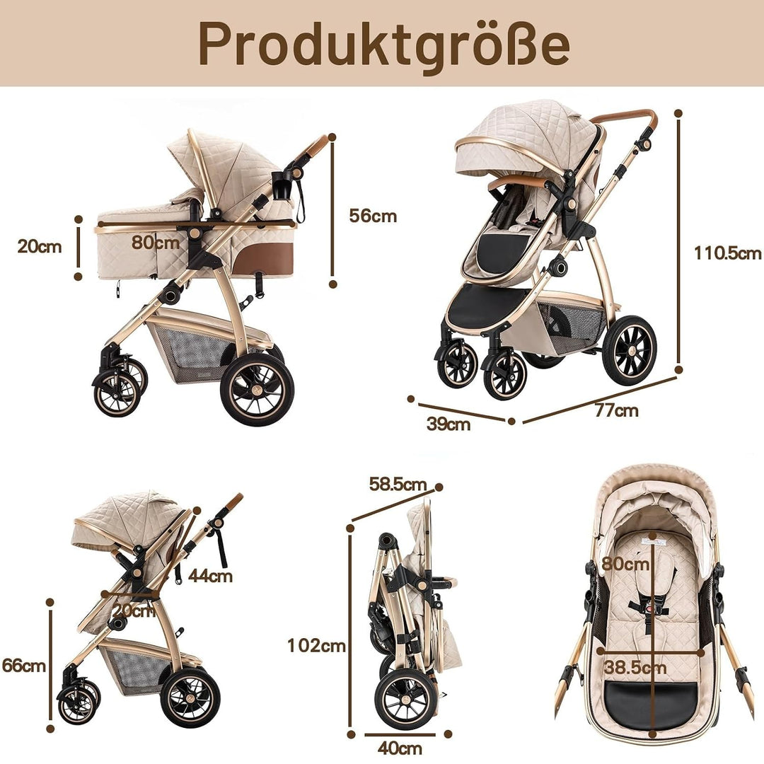 Gcarebb 3 in 1 Kinderwagen Reisesystem, Kinderwagen mit höhenverstellbarem Griff, Reisewagen mit Mos