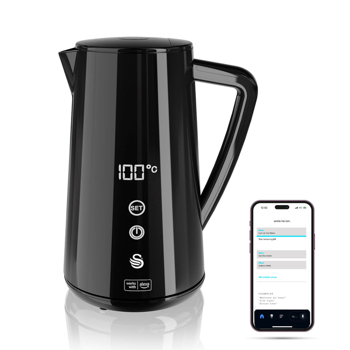 Swan Alexa Elektrisch Wasserkocher WIFI Smart Kettle 1,5L, Kabellos, LED-Touchscreen, Warmhaltefunkt