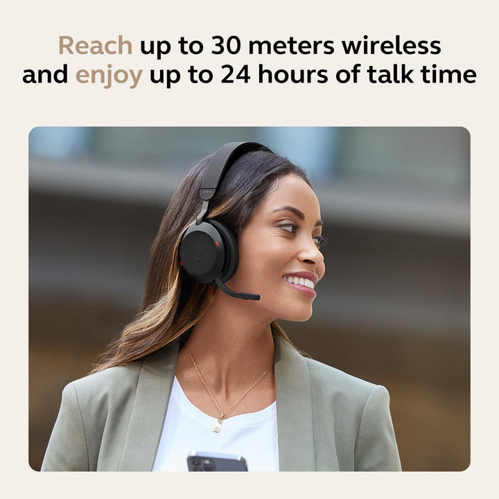 Jabra Evolve2 75 Wireless PC Headset with 8-Microphone Technology - Dual Foam Stereo Headphones with