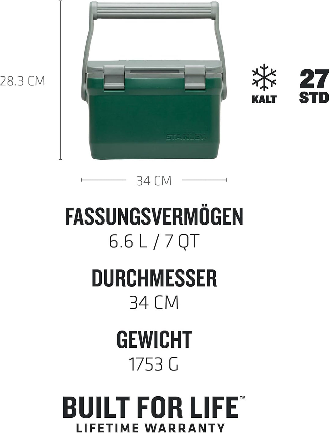 Stanley Adventure Outdoor Cooler 6,6 Liter / 7QT Grün - Camping Kühlbox Klein - BPA-frei - Deckel fu