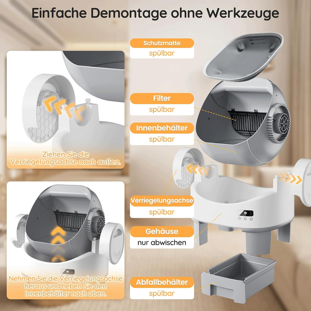 JUMMICO Elektrisches Katzenklo Selbstreinigend, 6 SicherheitsSensoren, XXL Halboffen, APP Steuerung,