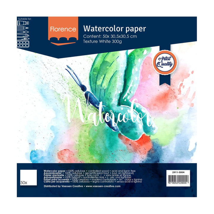 Vaessen Creative Florence Aquarellpapier A6, Weiss, 300 g/m² Strukturiertes Papier, 20 Blatt für Aqu