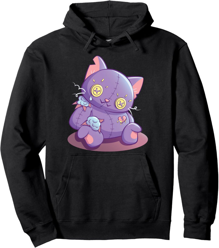 Süsse lila Katzen-Puppe Anime Ästhetische Kawaii Pastell Gothic Pullover Hoodie