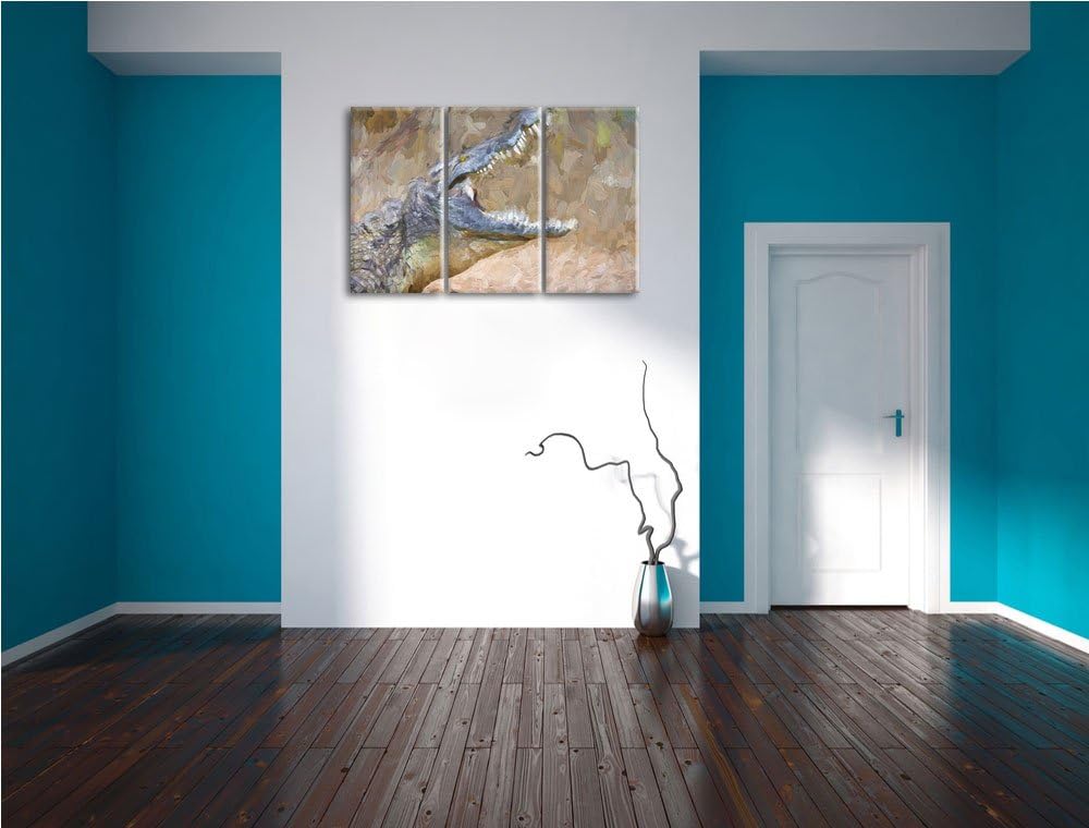 gewaltiges Krokodil Spezial 3-Teiler Leinwandbild 120x80 Bild auf Leinwand, XXL riesige Bilder ferti