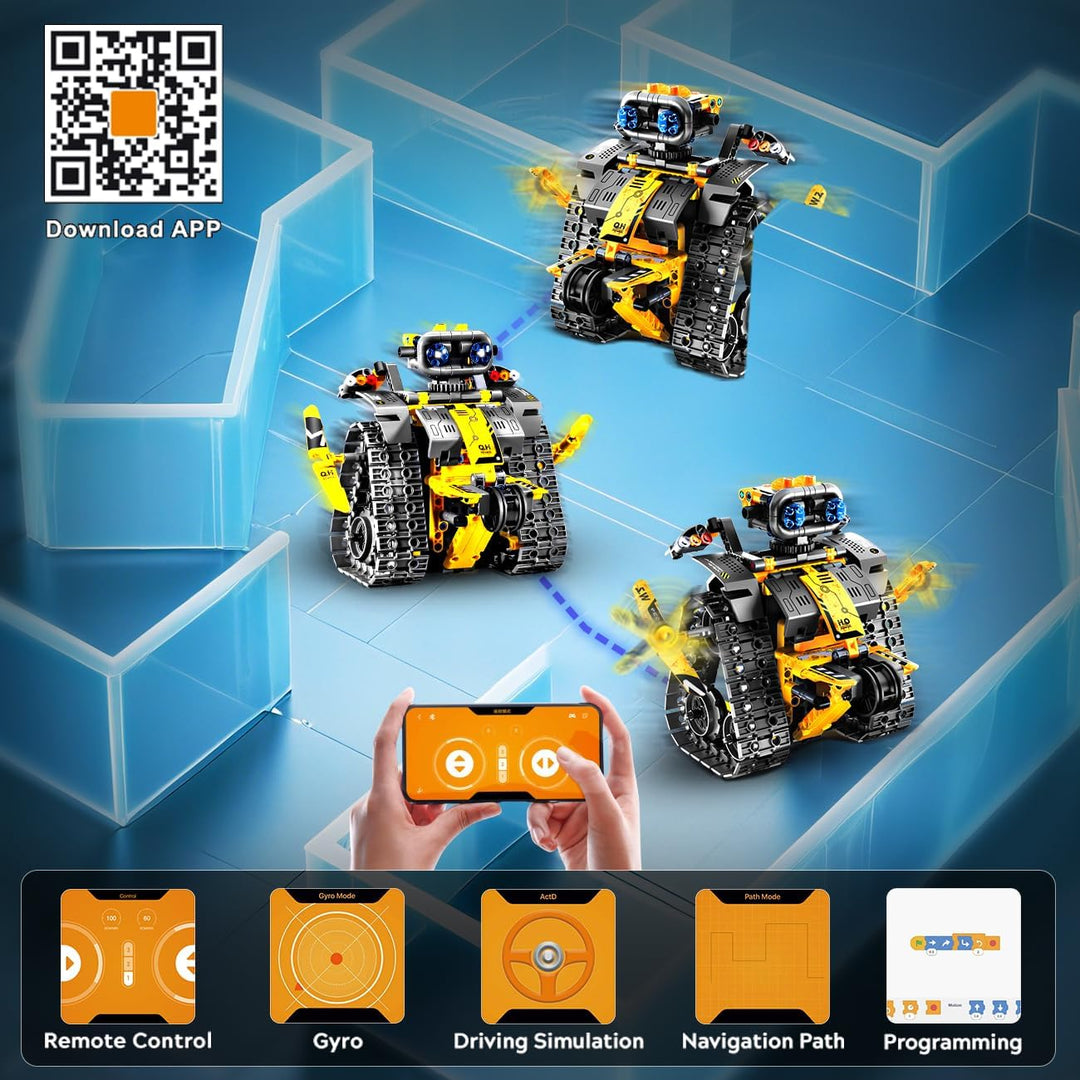 Technik Roboter für Kinder Bausatz - 5-in-1 mit Fernbedienung und App Steuerung | 520 Stück RC Wall