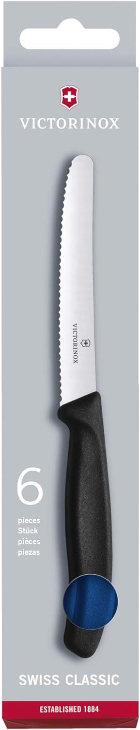 Victorinox 6 Stück Tafelmesser - Tomatenmesser Swiss Classic mit Wellenschliff rostfrei - Swiss Made