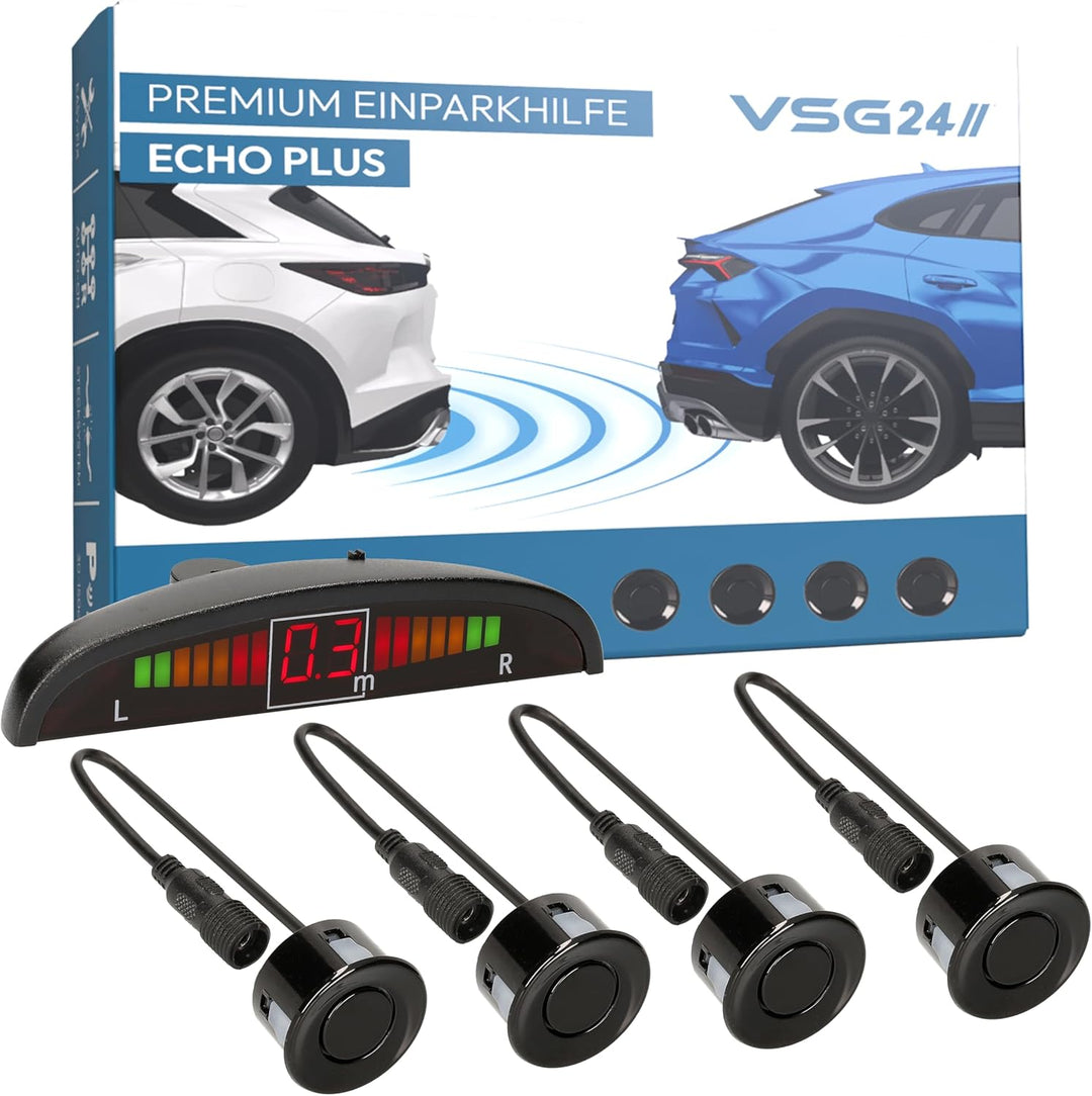 VSG24 Premium Einparkhilfe hinten mit Display zum nachrüsten am Auto, PDC Parksensoren hinten mit St