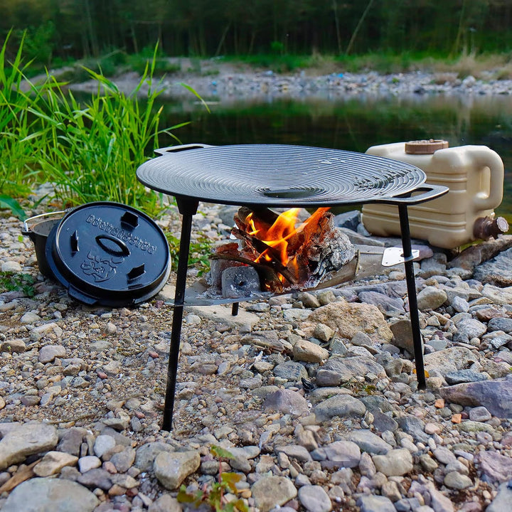 CCLIFE BBQ Grillpfanne Koreanische Grillpfanne aus Gusseisen Runde Grillplatte Antihaftbeschichtung,