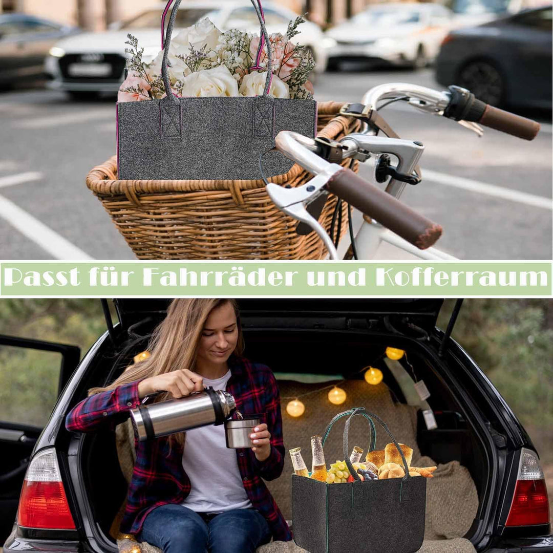 2 Stück 30L Filztaschen Shopper Gross, Einkaufstasche Faltbar Filz Einkaufskorb mit Lange Henkel, St