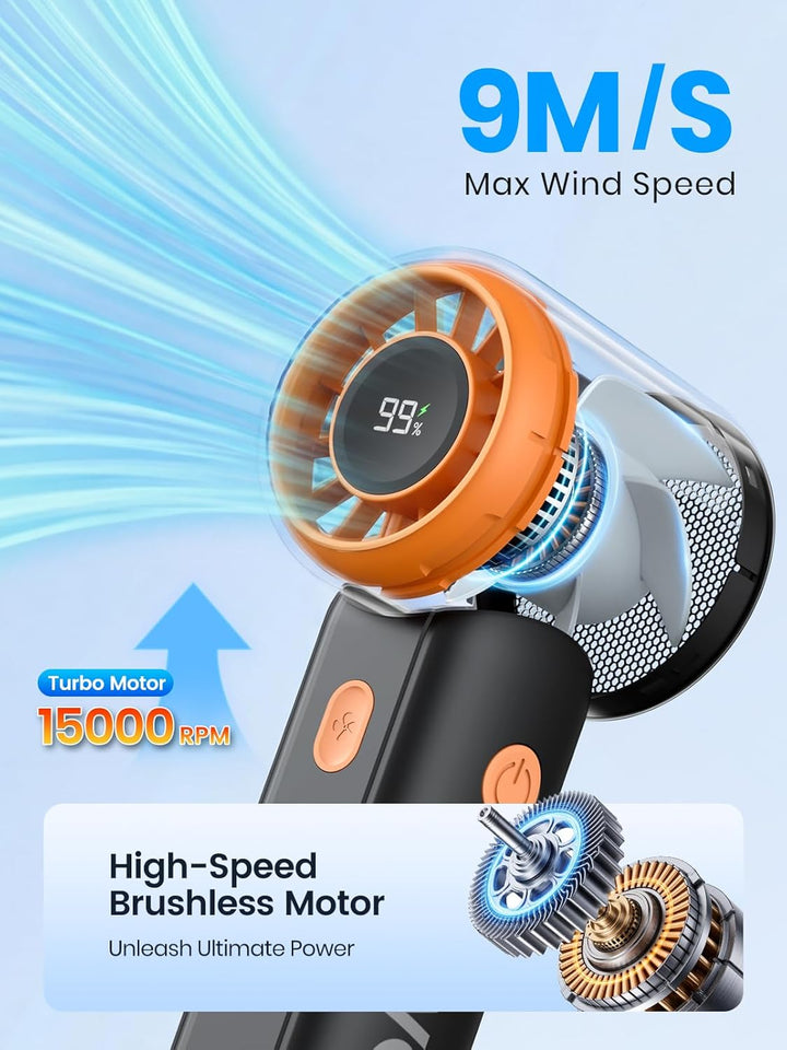 Warmco Tragbarer Handventilator, 5000 mAh, wiederaufladbarer Mini-Reiseventilator, persönlicher Hand