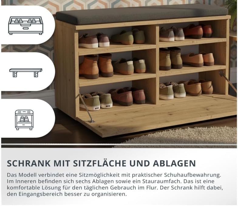 BDW Schuhschrank Schuhbank mit Sitzfläche Schuhregal, Schuhkipper, 85x35x45cm - Flur, Wohnzimmer, Sc
