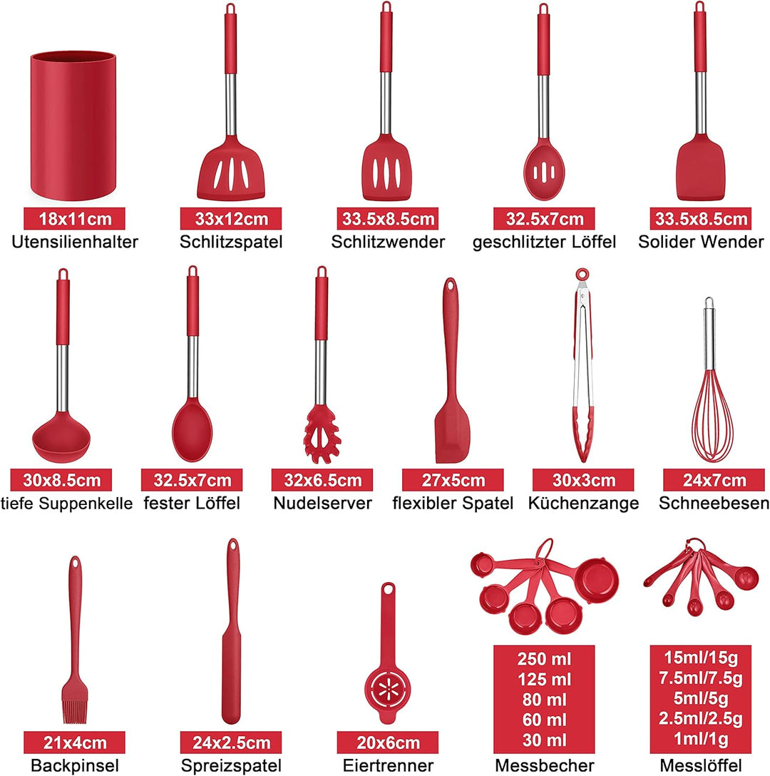 Herogo Küchenhelfer Set, 25 Stück Silikon Küchenutensilien mit Halter, Hitzebeständiger Kochbesteck