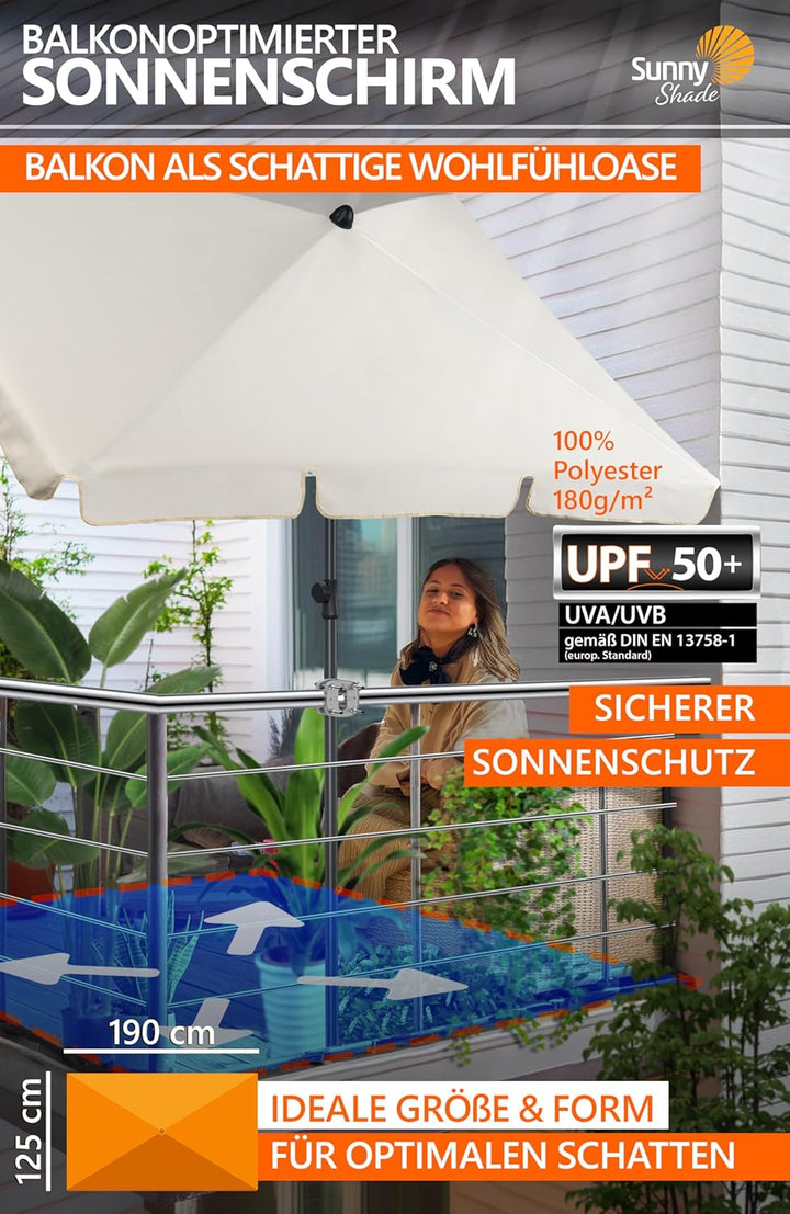 4smile Sonnenschirm Balkon SunnyShade - Sonnenschutz Balkon 3-in-1 SET, Beige - UPF 50+ Sonnenschirm