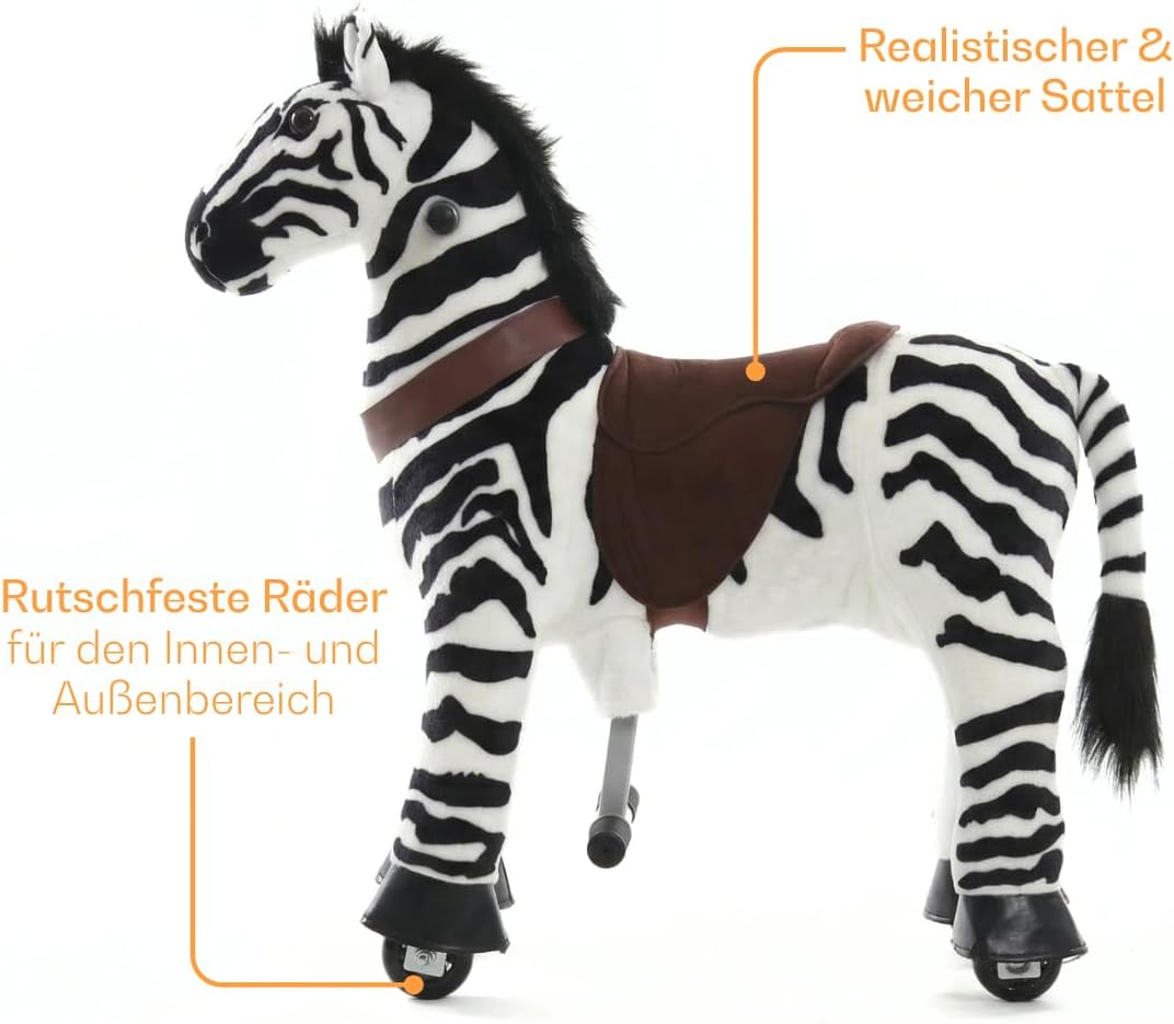 Zebra auf Rollen Klein, 3-5 Jahre, Reitpferd für Kinder, Schwarz Schwarz XS, Schwarz XS
