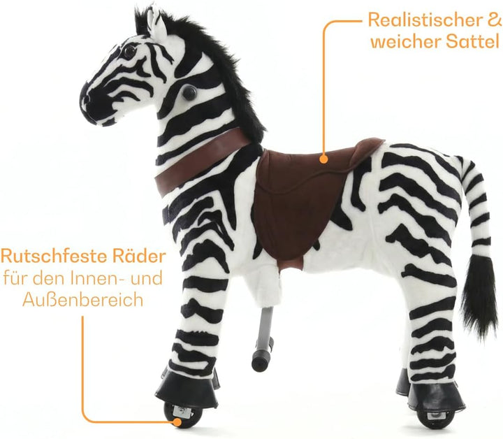 Zebra auf Rollen Klein, 3-5 Jahre, Reitpferd für Kinder, Schwarz Schwarz XS, Schwarz XS