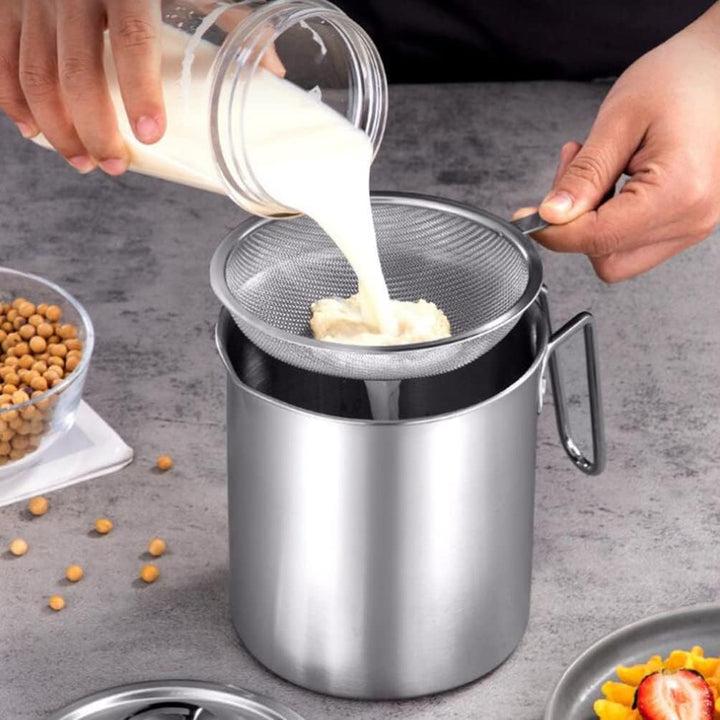 Metallfettabscheider Gravysieb Fettkanne mit Siebsuppe Fett Öl Separator Fett Öler Filtertopf Ölsieb