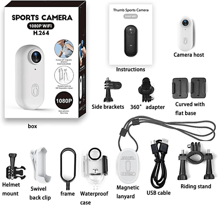 Winnes Mini Sportkamera 1080P WiFi Action Cam IP68 Wasserdicht bis 30 m, 120° Weitwinkelobjektiv, Mi
