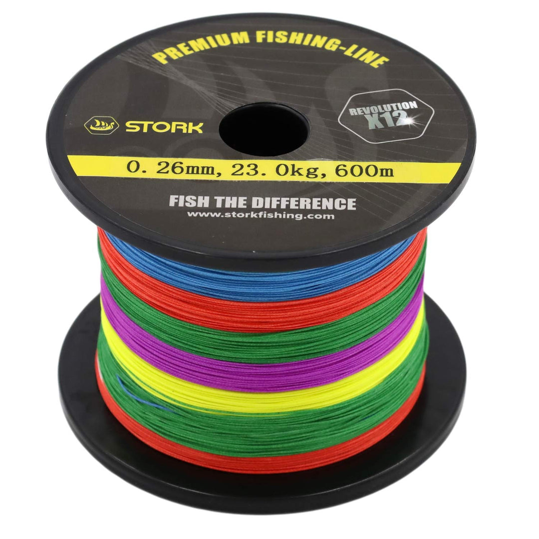 Stork Revolution, 12-Fach geflochtene Premium Angelschnur 600m Multicolor 17.6 kg / 0.22 mm, Multico